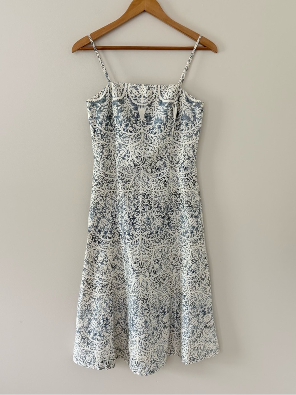 Peruvian Connection Blue Ivory Floral Cotton Sundress Fit & Flare Size 4